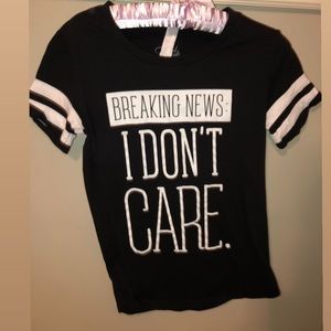 Black t-shirt with white writing